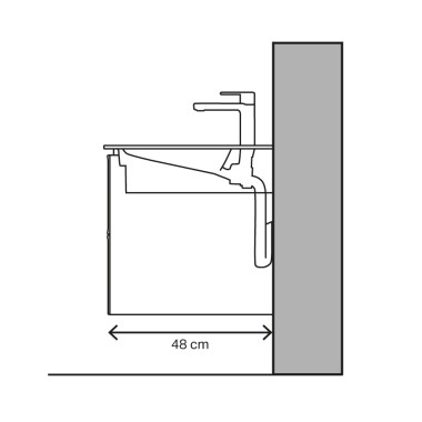 Valamu kontuur 48 cm projektsiooni ja horisontaalse äravooluga