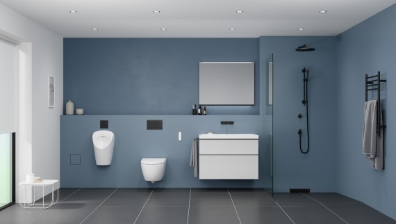 Vannitoas pissuaar, WC, kraanikauss ja dušš Vannitoas pissuaar, WC, kraanikauss ja dušš