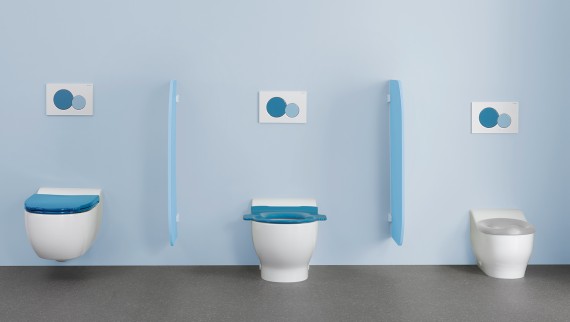Geberit Bambini vannitoasarja WC-potid värviliste kaante ja loputusplaatidega Geberit Bambini vannitoasarja WC-potid värviliste kaante ja loputusplaatidega