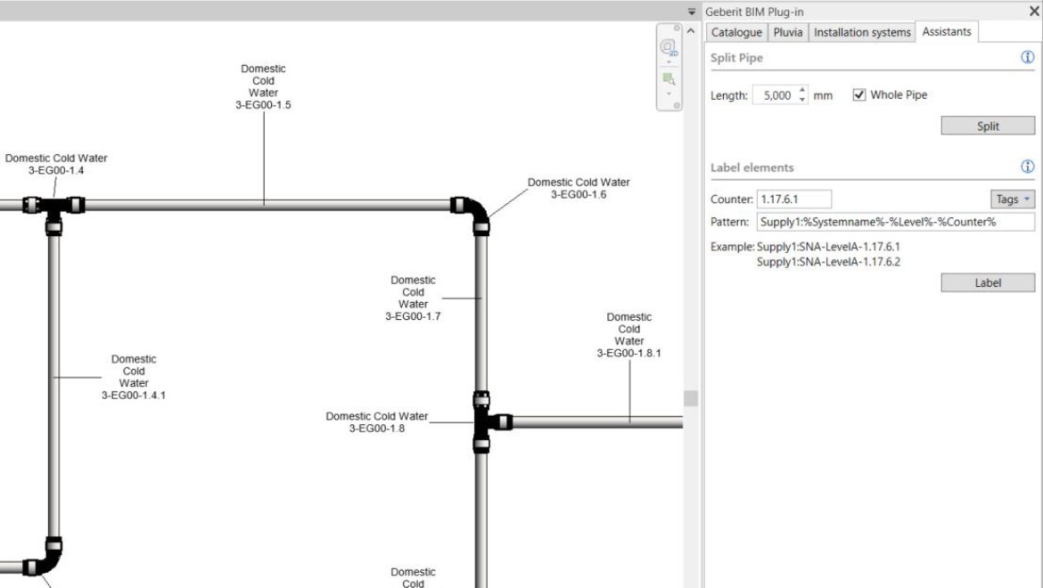 Toruosade nummerdamine Geberit BIM Plug-inis